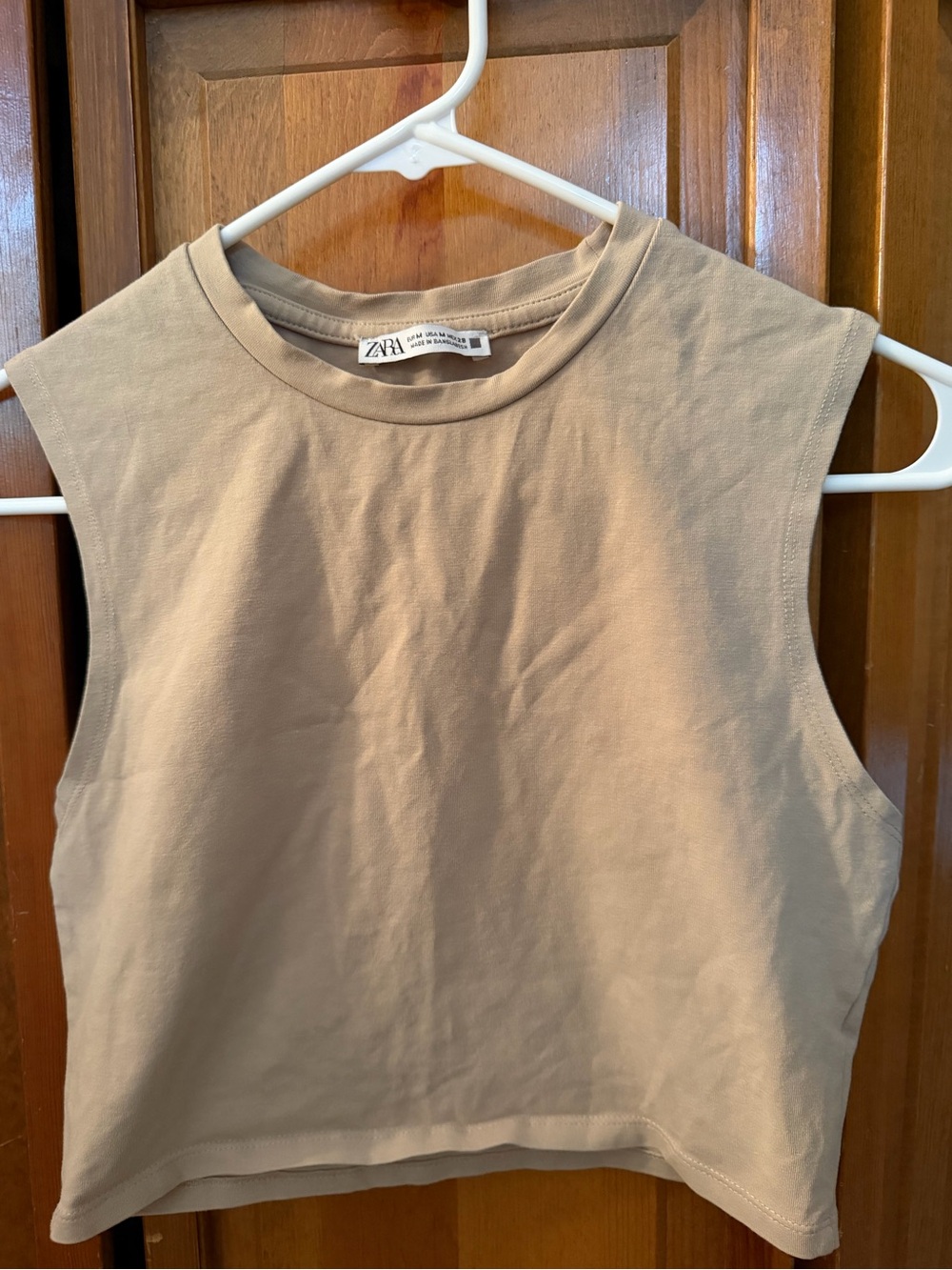 ZARA Cropped Sleeveless Tank Top in Light Beige